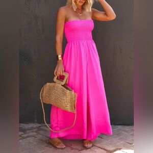 $78 NWOT Jolie and Joy bright pink smocked wide leg jumpsuit L